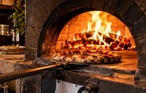 Piec opalany drewnem z pizzą