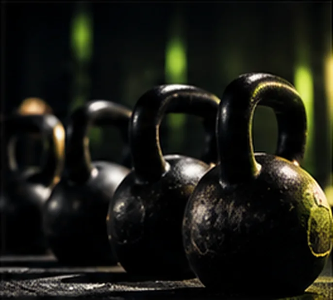 Rząd kettlebelli na gumowej podłodze